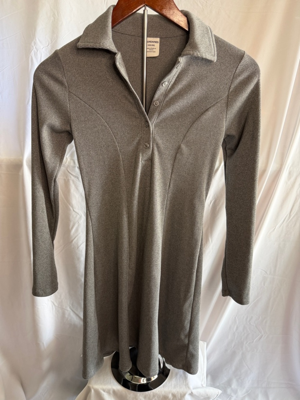 Long Sleeve Polo Dress in Heather Gray